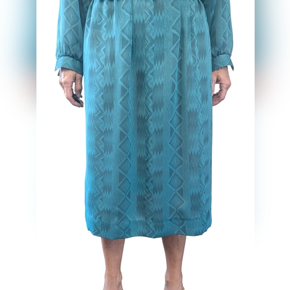 VINTAGE Petites By Willi Sheer Monochrome Belted Blouson 80s Fashion Midi Dress - Picture 6 of 12